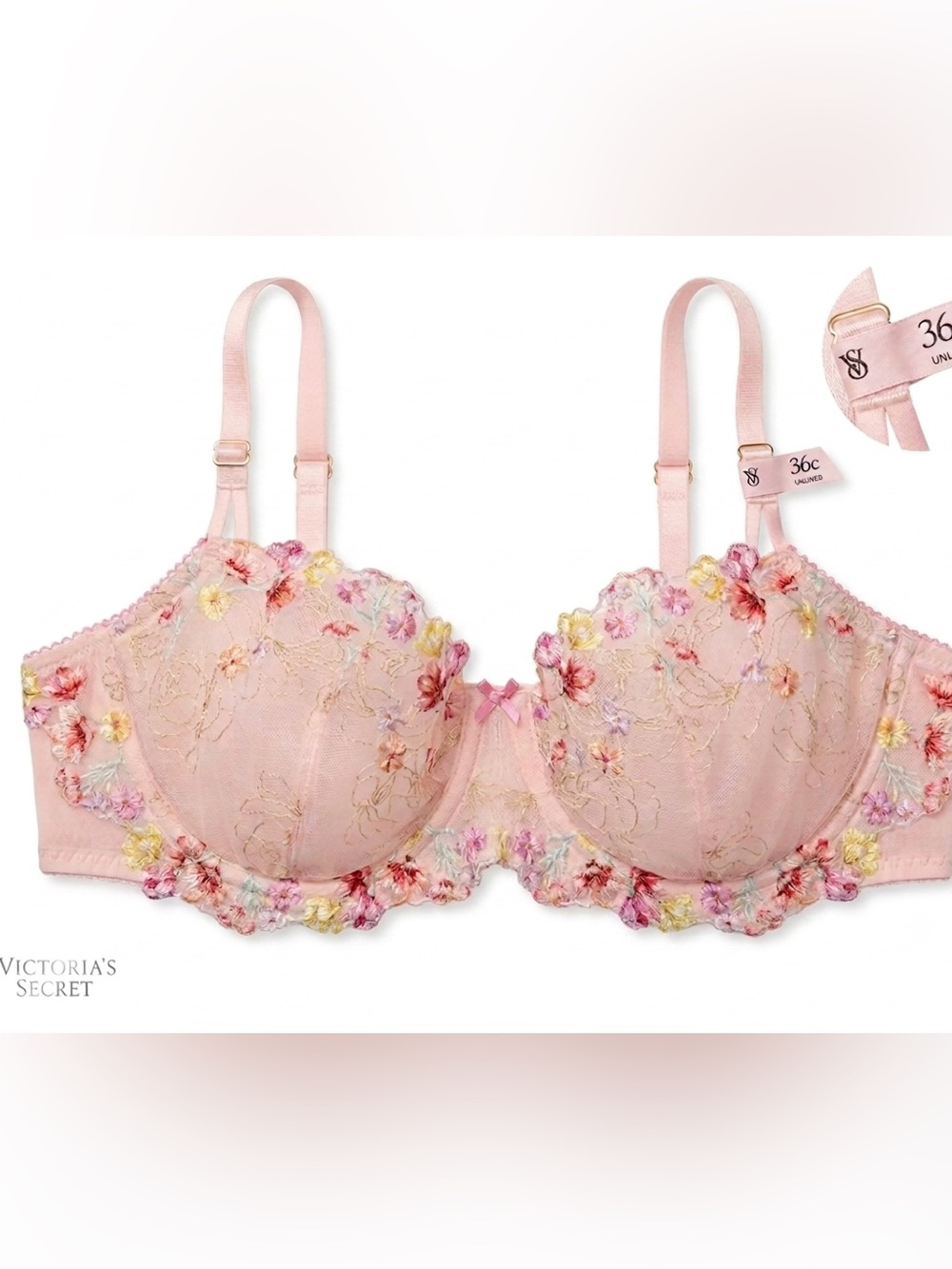 VS Size (36B/36C/36D Pink Floral
Embroidered Underwire Bra